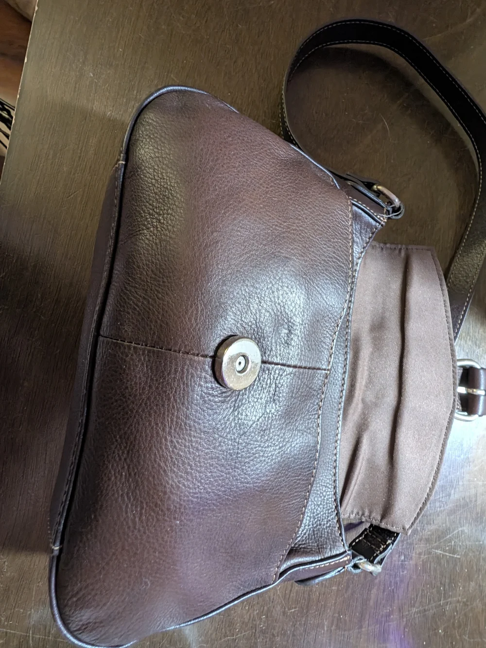 Fossil Vintage Brown Pebbled Leather Buckle Flap Crossbody Bag